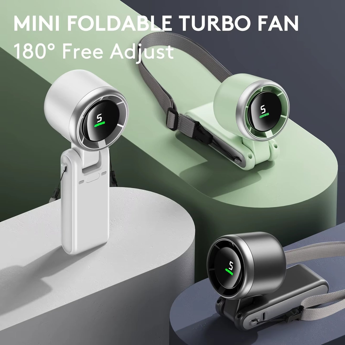 2025 New Hanging Neck Outdoor 180 Degree Folding Desktop Mini Fan Hand-Held Folding High-Speed Powerful Turbo Fan