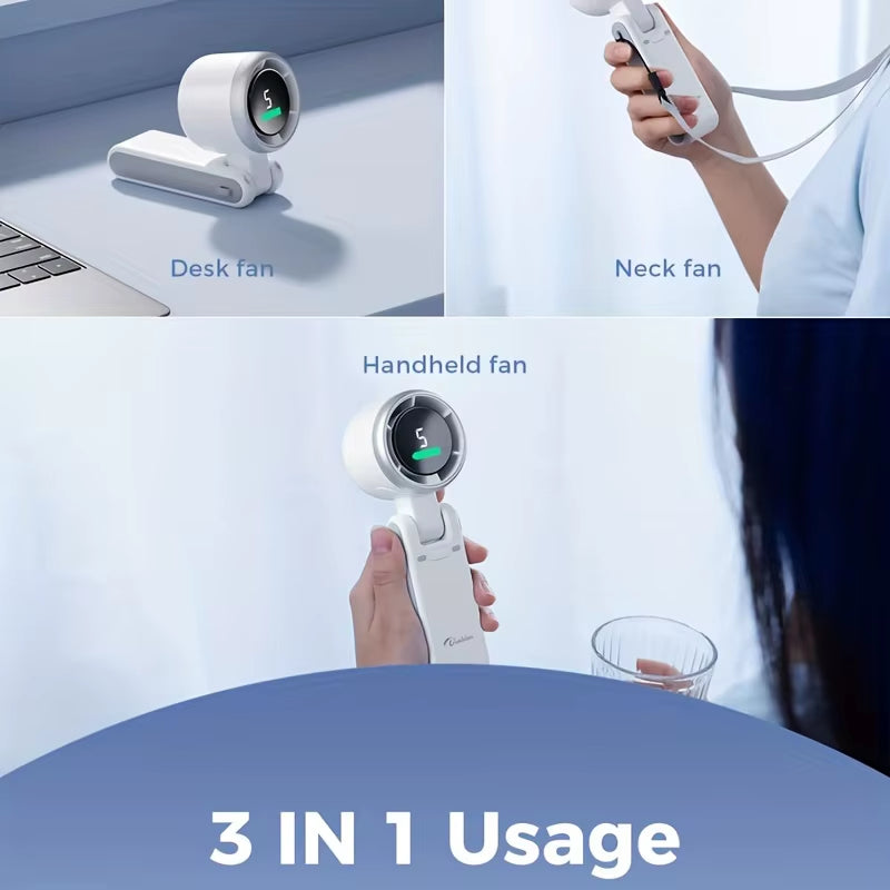 2025 New Hanging Neck Outdoor 180 Degree Folding Desktop Mini Fan Hand-Held Folding High-Speed Powerful Turbo Fan